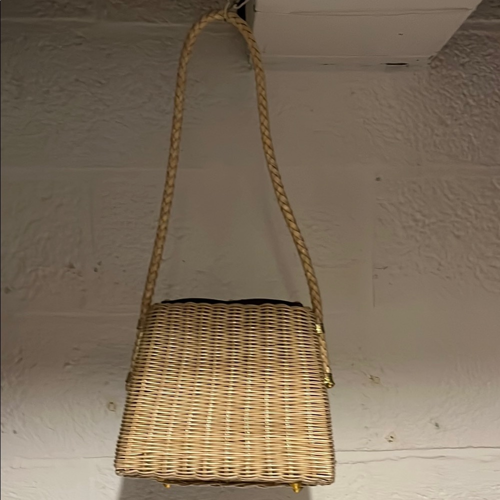 Vintage Brown Leather and coated Wicker Women's shoulder Bag Hong Kong - Picture 4 of 15